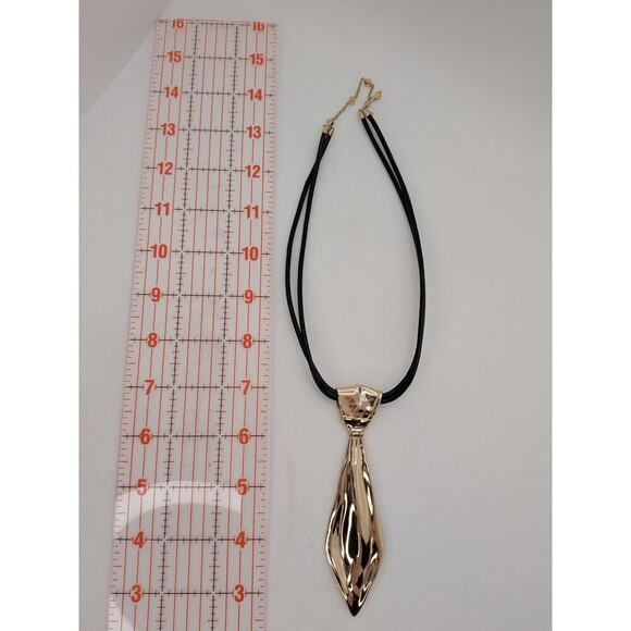 ALEXIS BITTAR REVERSIBLE TIE NECKLACE GOLD WITH BLACK ADJUSTABLE CORD 19" - Picture 4 of 5